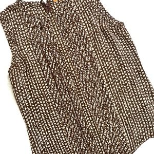 TORY BURCH Brown White Silk Sleeveless Blouse Top